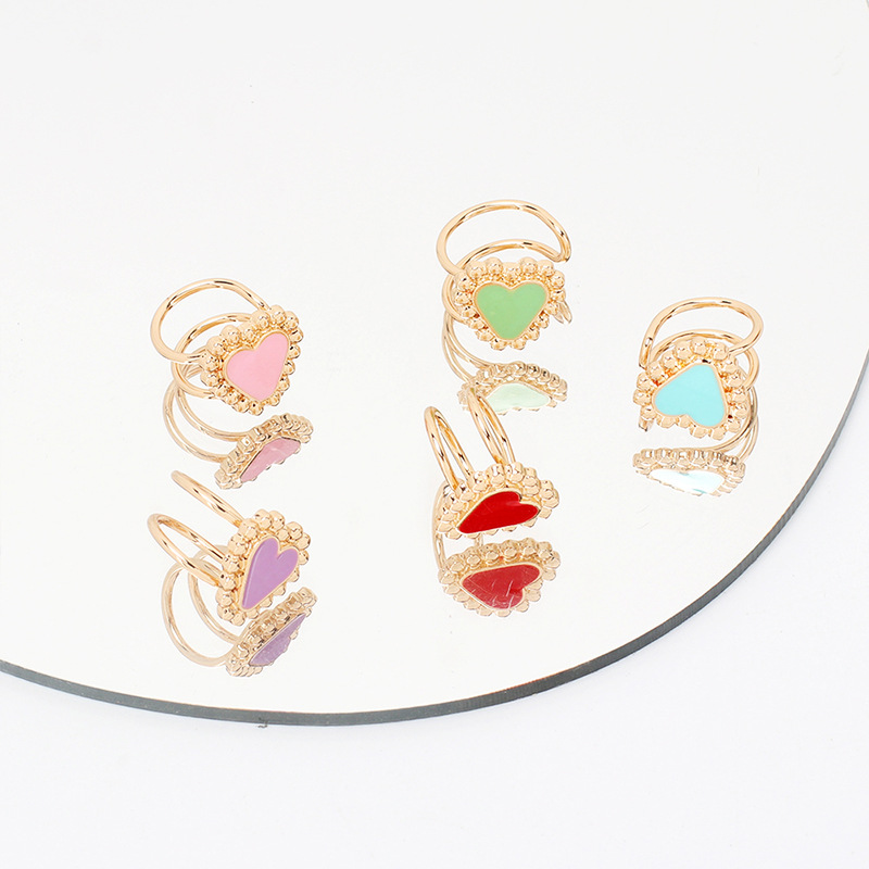 2g Weight Earrings Classification Housewarming, Anniversary, Business, Wedding, Travel, Birthday, Festival Occasion Women'S Gender Pink, Purple, Red, Green, Blue Color Nihaojewelry Retro Geometric Heart Opening Ring Wholesale Jewelry 1