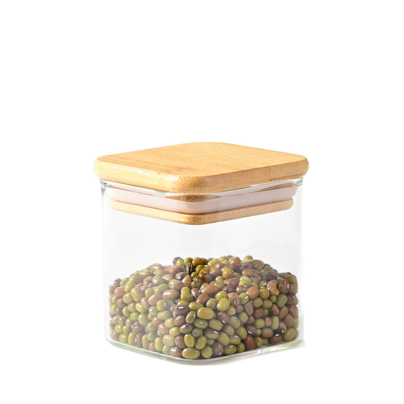 Tanque sellado de vidrio Tanque de almacenamiento de frutas secas de granos domésticos cuadrados Tanque de almacenamiento de vidrio de borosilicato Tanque sellado de grado alimenticio