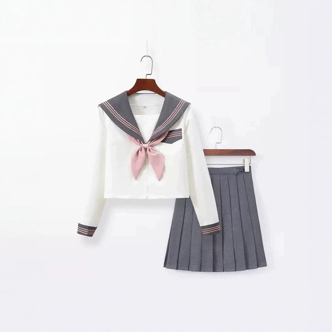 Japanese-style JK uniform, gray sailor suit with a short skirt, sweet and casual, perfect for everyday wear and school, with a Japanese student and preppy style