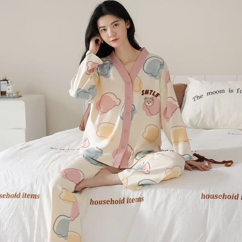 2025 pijama de perro de jade Gui primavera y otoño para mujeres manga larga dibujos animados adorables estudiantes adolescentes gran tamaño gordo mm ropa de hogar