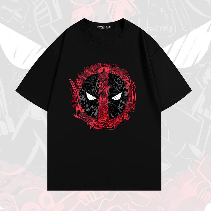 Deadpool and Wolverine Marvel Co-Branded Pure Cotton Short-Sleeved T-Shirts for Men and Women Summer Trendy Brand Loose Off-Shoulder Half-Sleeved Clothes