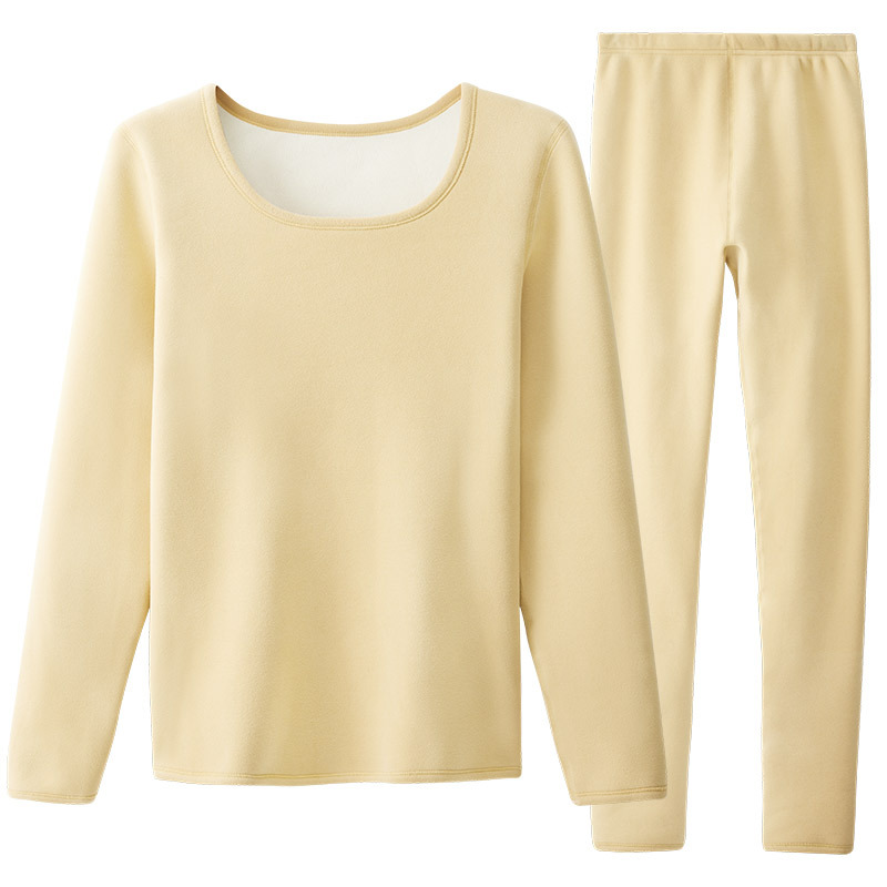 Ropa interior térmica de las mujeres de terciopelo forrado de lana gruesa camisa de fondo sin costura calefacción súper gruesa polar ropa de otoño pantalones largos traje de invierno