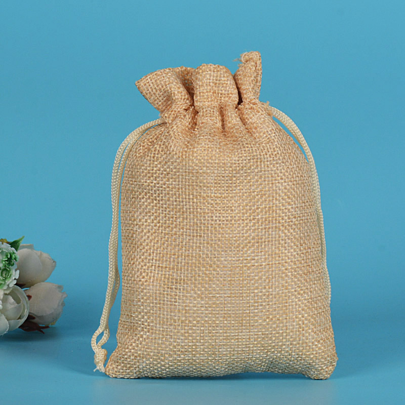 Льняная сумка 7*9 см; бежевая нейлоновая веревка