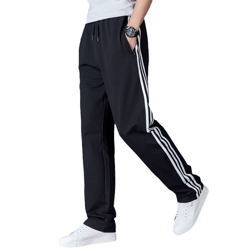 Pantalones casuales de otoño e invierno para estudiantes, pantalones deportivos con forro polar, pantalones deportivos con tres rayas, pantalones holgados de pierna recta para hombre, pantalones con cintura elástica