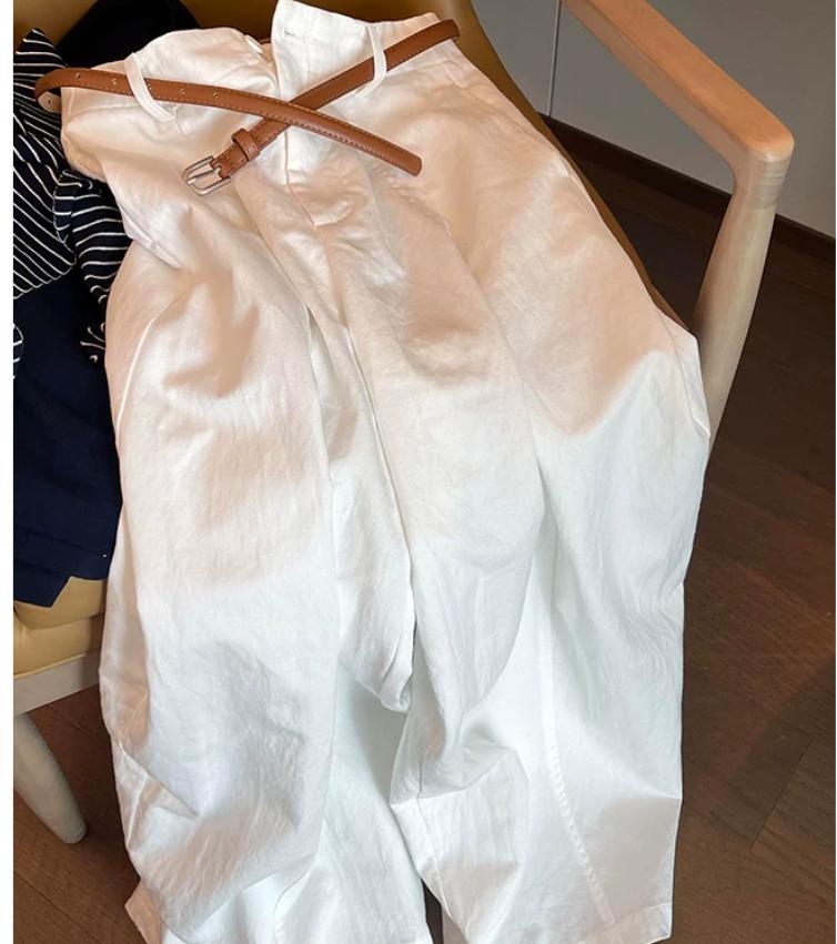 Quần culottes nữ ống rộng cạp cao chất liệu tencel mềm mại phong cách Hàn Quốc — Xanh lông mòng đen, màu trắng chi tiết 1