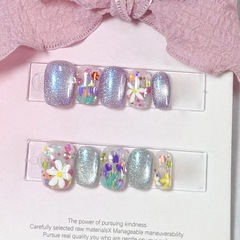 ins風春田花花彩繪玻璃珠個性貓眼上手顯白可愛純手工穿戴甲