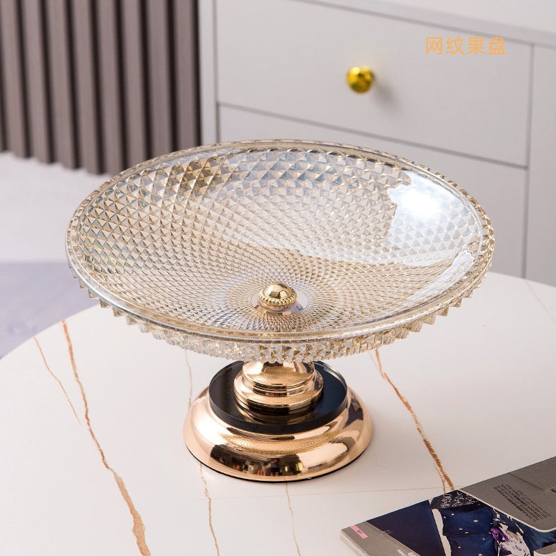 Transfronterizo de cristal europeo multicapa red bandeja de frutas rojas mesa de té de sala de estar doméstica moderna creativa de lujo ligeros dulces bandeja de bocadillos