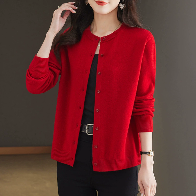 Кардиган из 100 чистой шерсти, женский ранний осенне-весенний новый свитер, вязаная куртка, верхняя одежда для мам, свободная инфракрасная одежда
