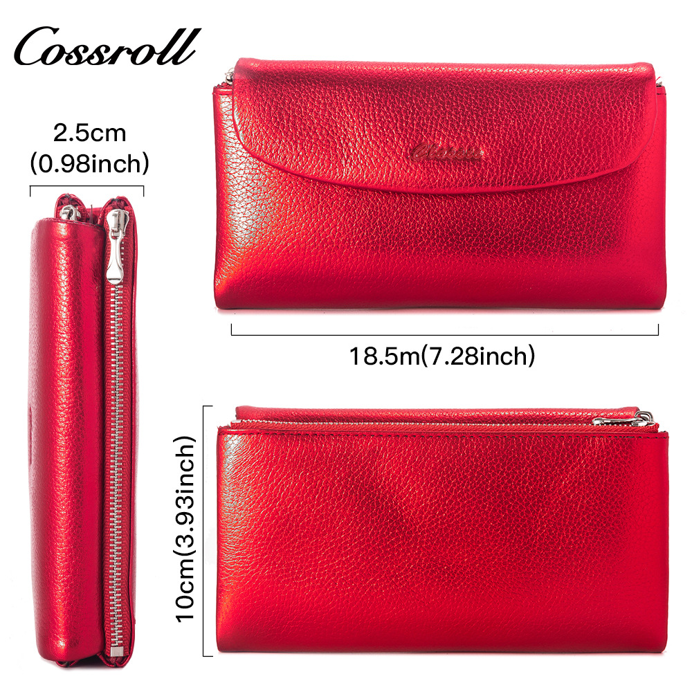 Cross-Border Long Genuine Leather Wallet Top Grain Cowhide Women's Luxury Glossy Clutch New Long Wallet For Women - Thumbnail 3