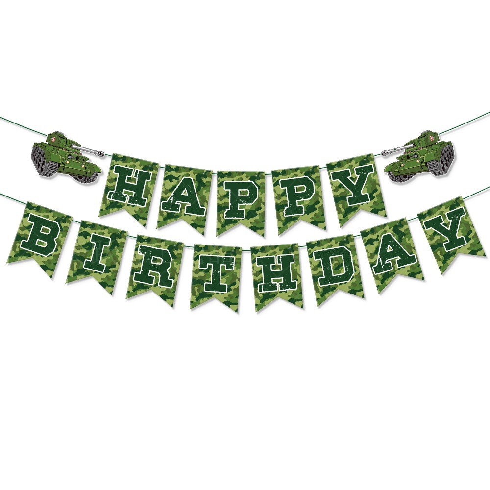 Nuevo tema militar cumpleaños decoración cumpleaños tire bandera camuflaje tire bandera espiral colgante pastel Tarjeta de inserción
