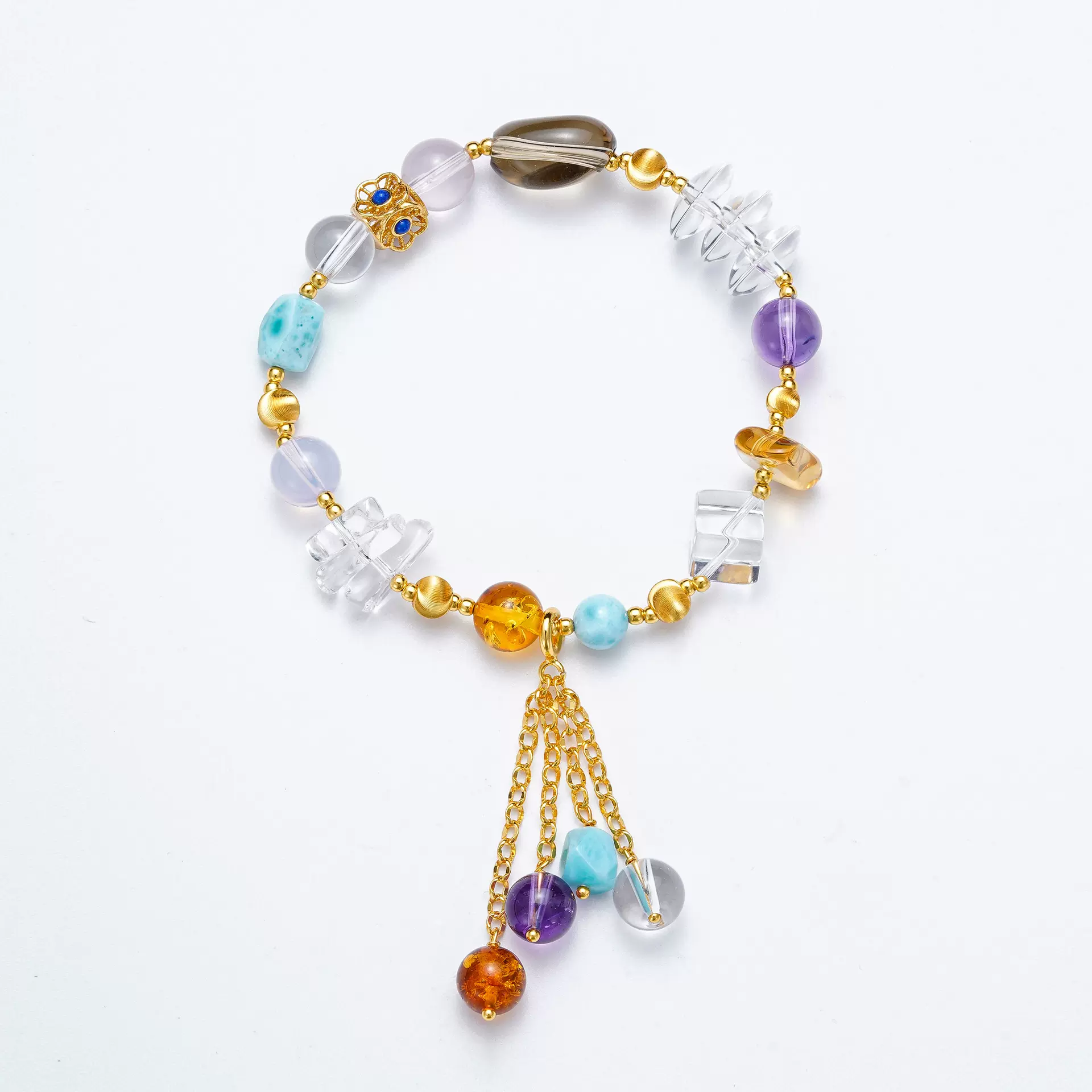 【韩马印心】天然水晶手串多宝多巴胺彩色S925银电镀厚金时尚彩宝