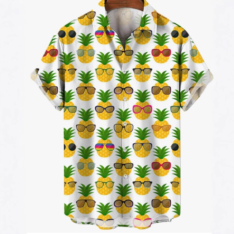 2025夏季新款外贸男士短袖衬衫 3D印花时尚休闲夏威夷上衣 可来图