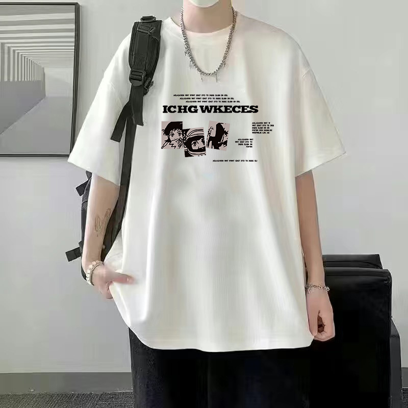 Verano nuevo estilo de seda de hielo tendencia camiseta suelta estilo de Hong Kong impresión cuello redondo camiseta de manga corta tendencia femenina todo fósforo camiseta fría