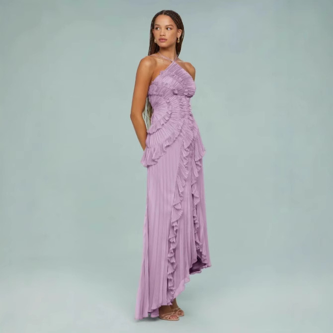 Cross-Border Supply of Classy Chiffon Dresses for Women, Ruffled Pleated Design, Slimming Look Mid-Length Skirt, European and American Fast Fashion Cross-Border Supply of Classy Chiffon Dresses for Women, Ruffled Pleated Design, Slimming Look Mid-Length Skirt, European and American Fast Fashion