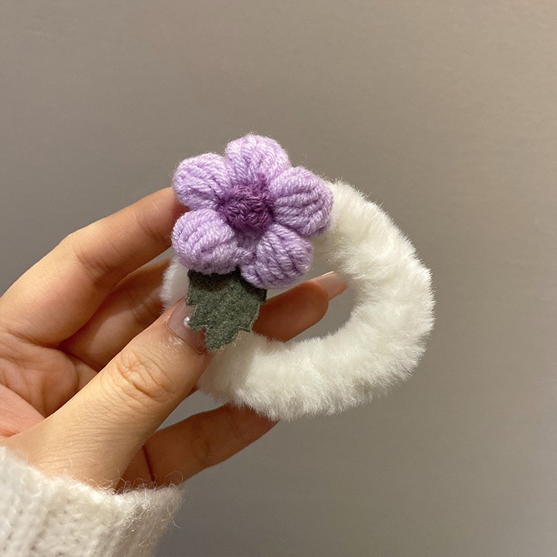 23#보라색 모직 꽃 머리끈