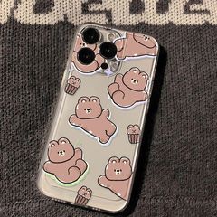 可愛棕色小熊適用iPhone15promax蘋果14手機殼12/13透明11情侶