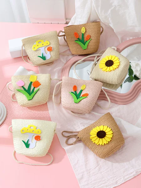 Summer Seaside Beach Woven Bag Straw Bag Women's 2025 New Kidsren's Crossbody Bag Mini Coin Purse Cute
