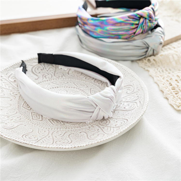 Retro Gradient Color Solid Color Bright Leather Cloth Hair Band display picture 5
