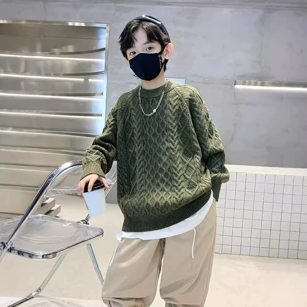 Мальчик свитер пуловер осень-зима 2024 новый детский костюм весна-осень толстый свитер большой мальчик зимний прилив