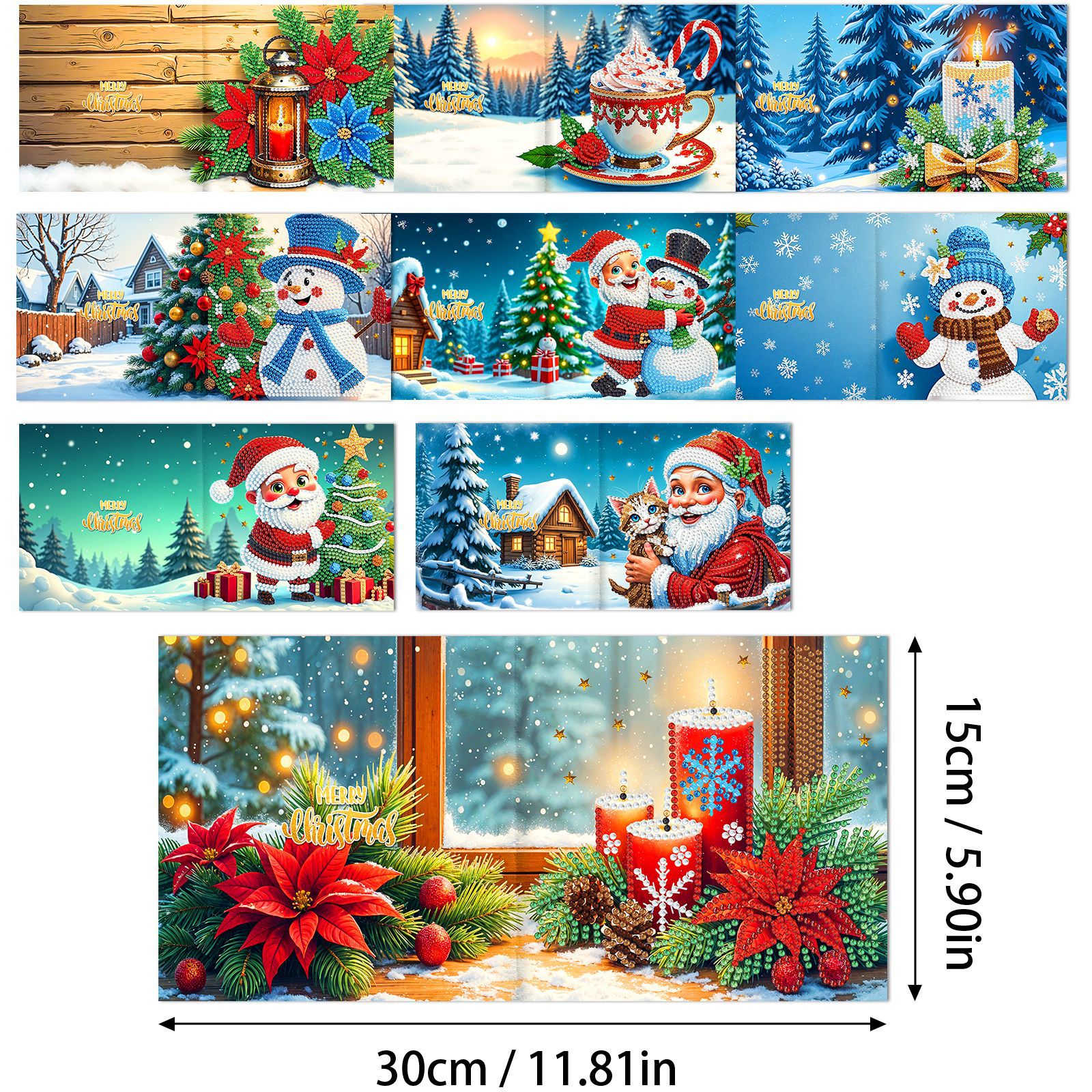 Explosiones transfronterizas de Navidad multiserie de tarjetas de felicitación puntuales hechas a mano 9 conjuntos de sobre de diamante 6 conjuntos de dibujos animados