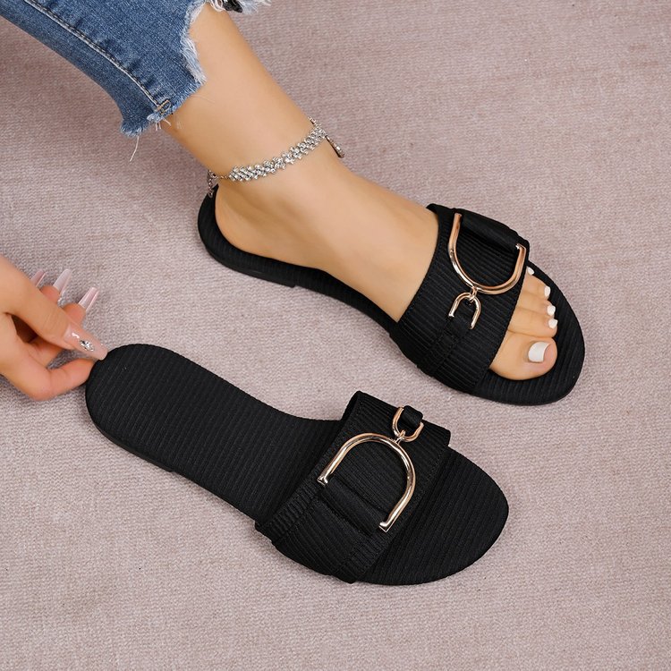 Zapatillas de Punta Cuadrada con Adorno Metálico, PU y Caucho, Antiolor, para Uso Diario