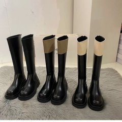 【youshilai】Thick Sole Color-Matched Riding Boots for Girls 2023 Autumn New Arrival Tall Soft Leather Boots