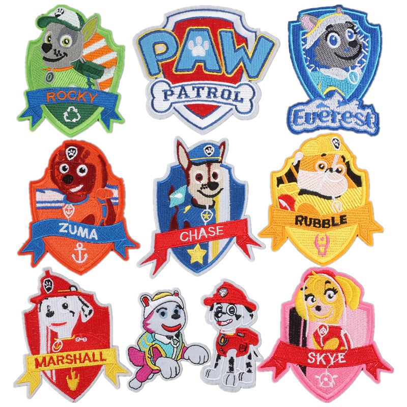 卓缤新款跨境卡通小狗刺绣布贴汪汪队电脑绣花熨烫童装章仔补丁贴