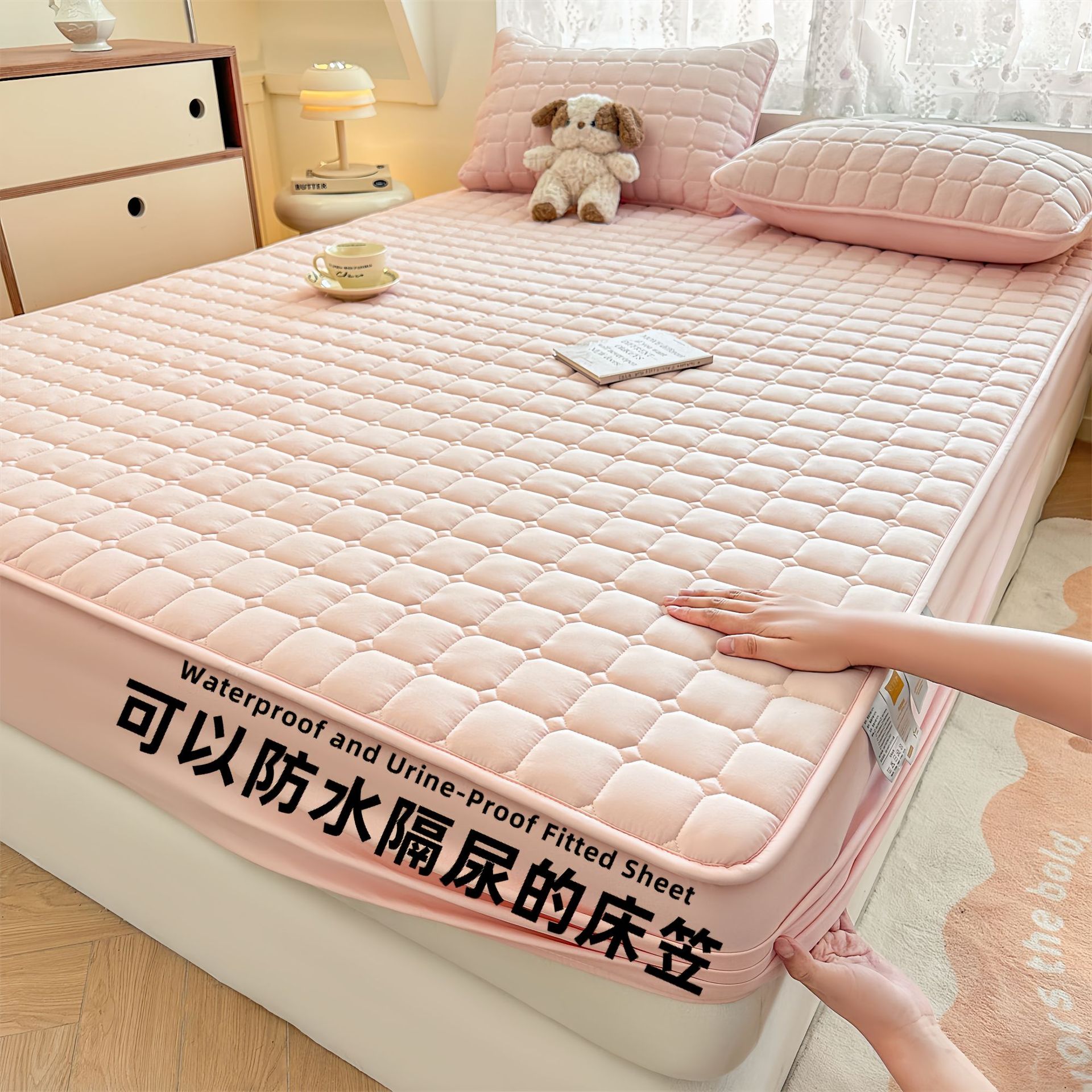 Todo incluido Cama de diafragma impermeable clase A Casa de algodón puro grado madre y bebé dormir desnudo máscara de cama de algodón antibacteriano cubierta de colchón una sola pieza