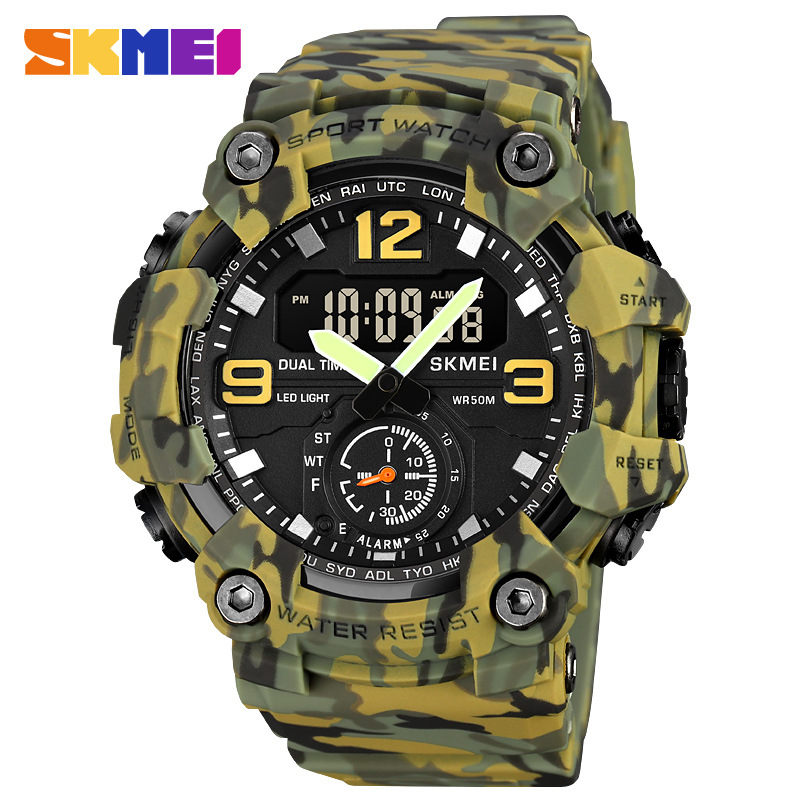 Skmei multifuncional de doble movimiento deportivo reloj electrónico de los hombres de sincronización luminosa reloj de moda 1965