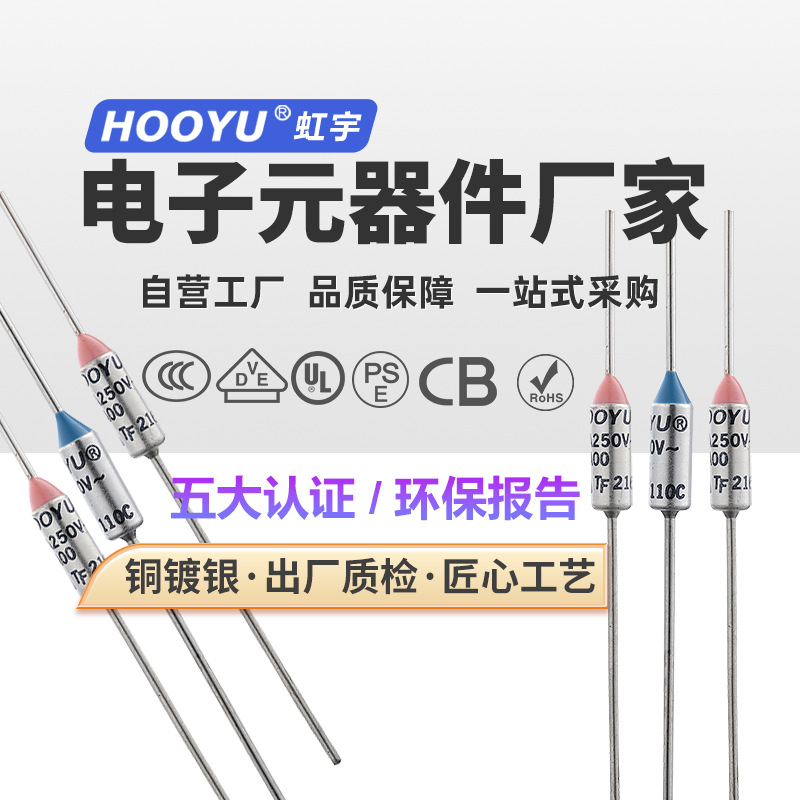 HOOYU温度保险丝TF熔断器10A250V铜镀银材质过热保护松下格力美的