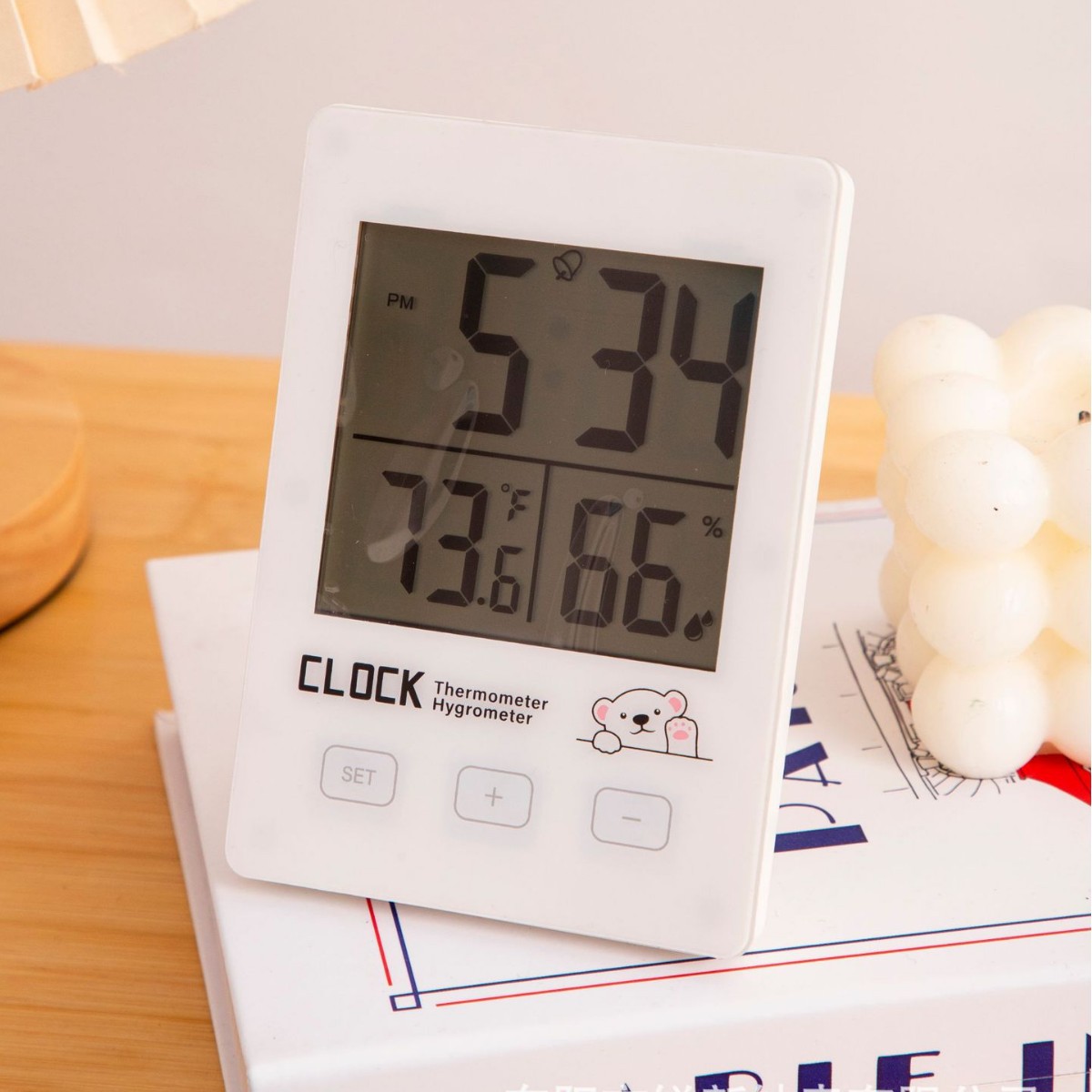 Termómetro electrónico, termómetro e higrómetro para interiores en el hogar, decoración de escritorio de la habitación del bebé, mini reloj despertador, cómoda expresión electrónica