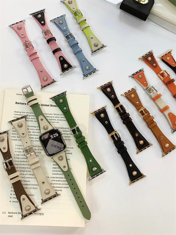 Suitable for AppleWatch9 Apple Watch iwatchS8765 generation se small waist leather strap rivet creative Suitable for AppleWatch9 Apple Watch iwatchS8765 generation se small waist leather strap rivet creative
