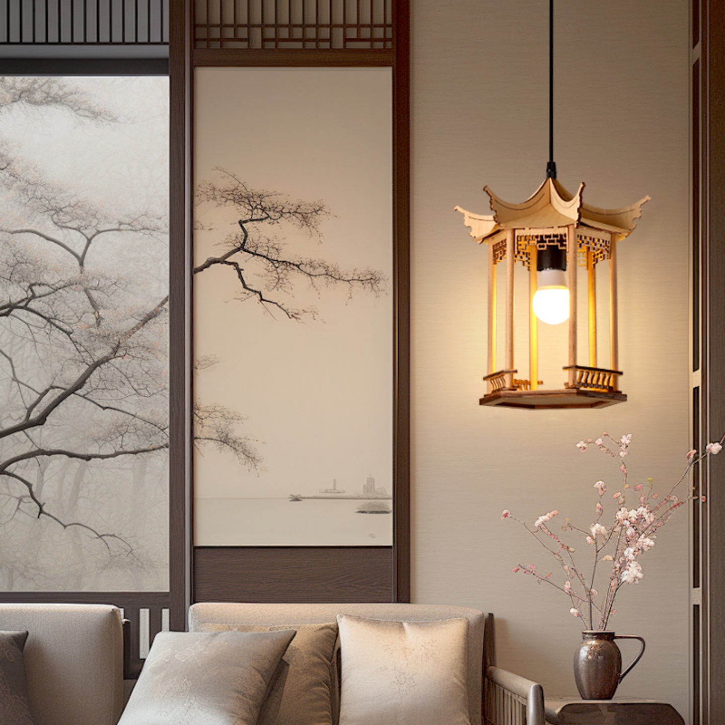 Lámpara de estética de la dinastía Song, lámpara de casa de estilo antiguo, lámpara de cama de construcción antigua, lámpara Zen de sala de té.