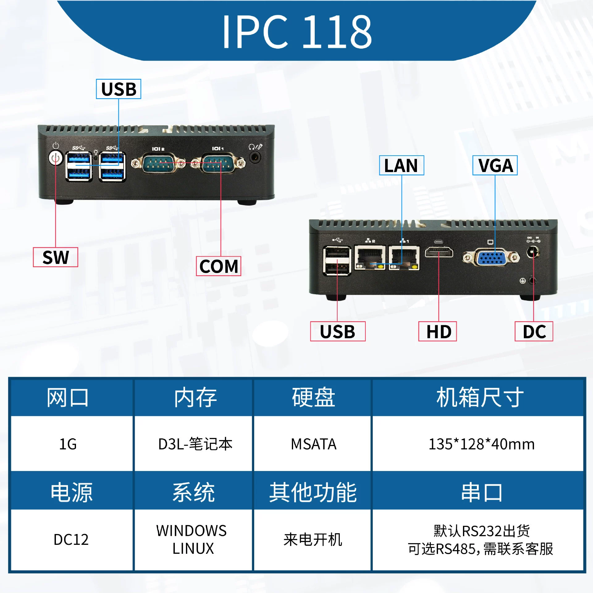Dual-network dual-serial J1900 mini industrial PC LINUX/CENTOS mini industrial control PC