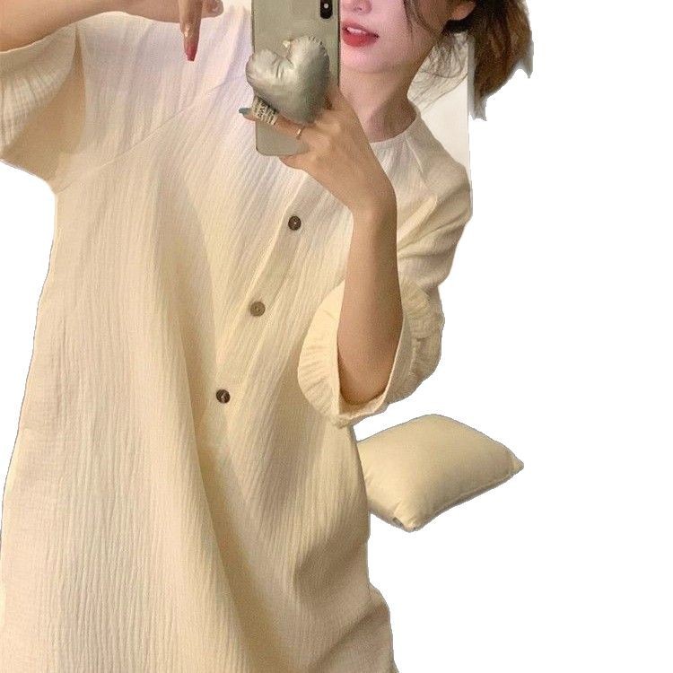 Primavera y verano nuevo vestido de pijama de mujer sobre la rodilla vestido dulce simple color sólido vestido de pijama de estudiantes en casa comercio exterior al por mayor
