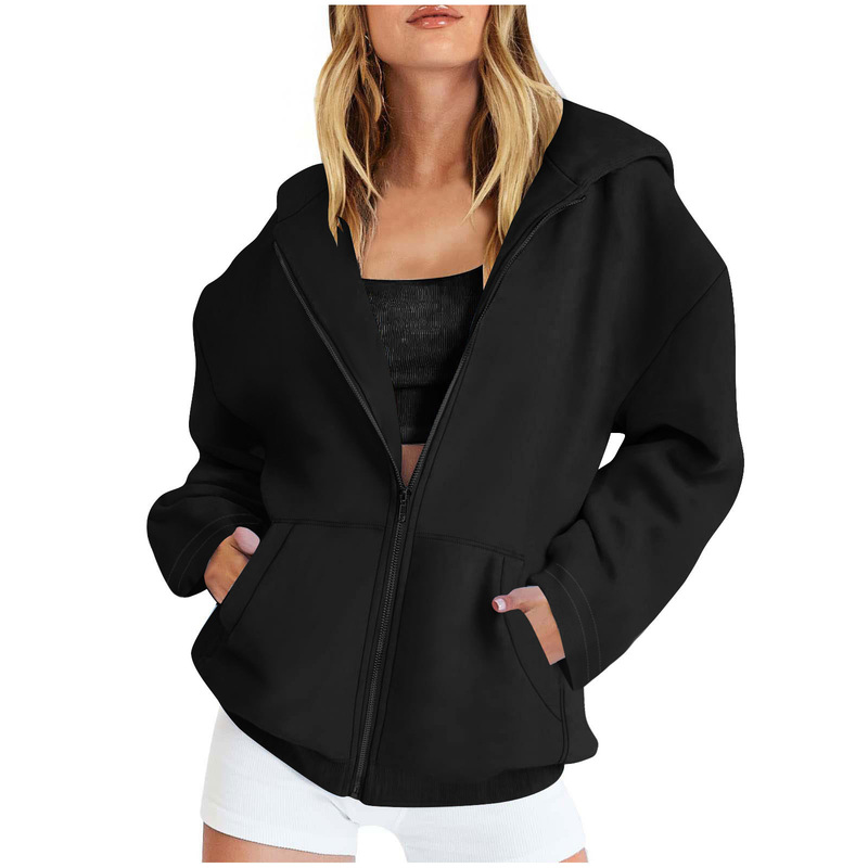 Cross-Border 2024 European and American New Style Women's Zip-Up Hoodie Oversized Casual Sweatshirt with Pockets Autumn Cardigan