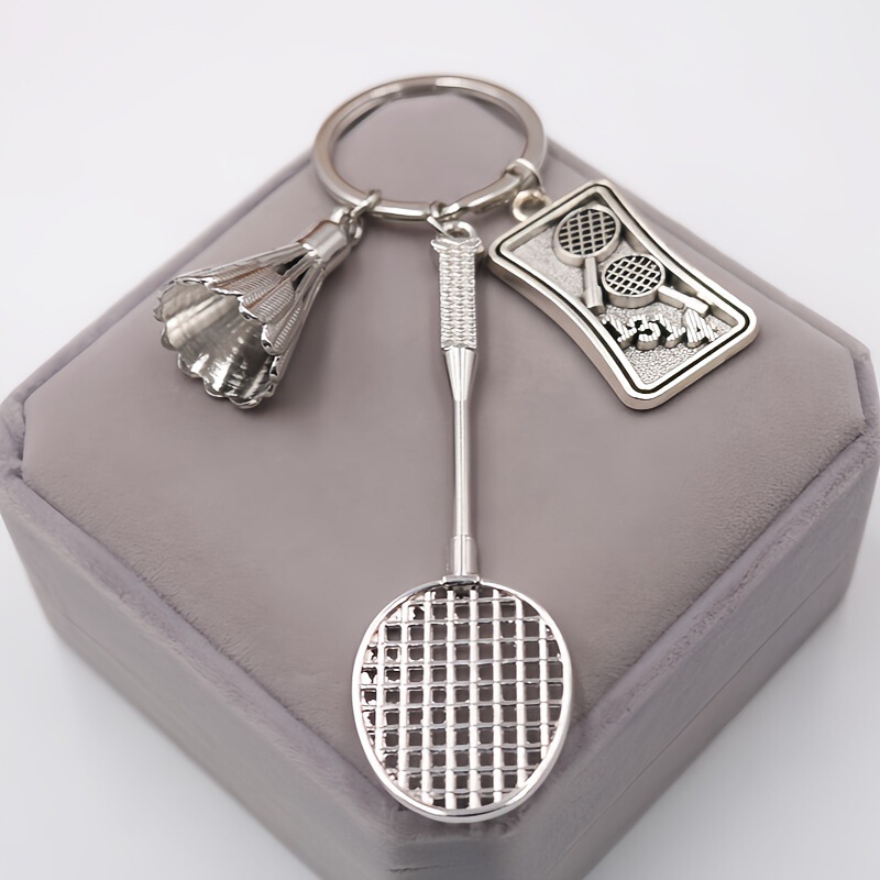 1 Piece *1314* Charming Sports-Style Badminton Keychain DIY Couple Jewelry Gift, Discover Couple Models