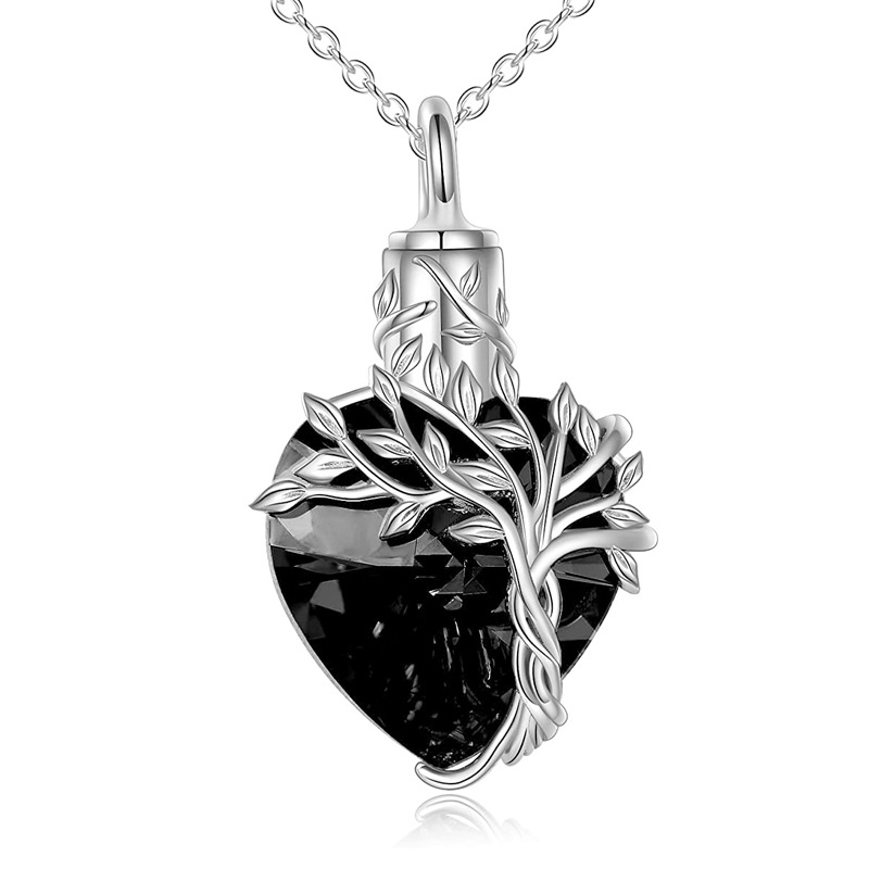 Collar con Urna en Forma de Corazón y Colgante de Piedra Preciosa 5
