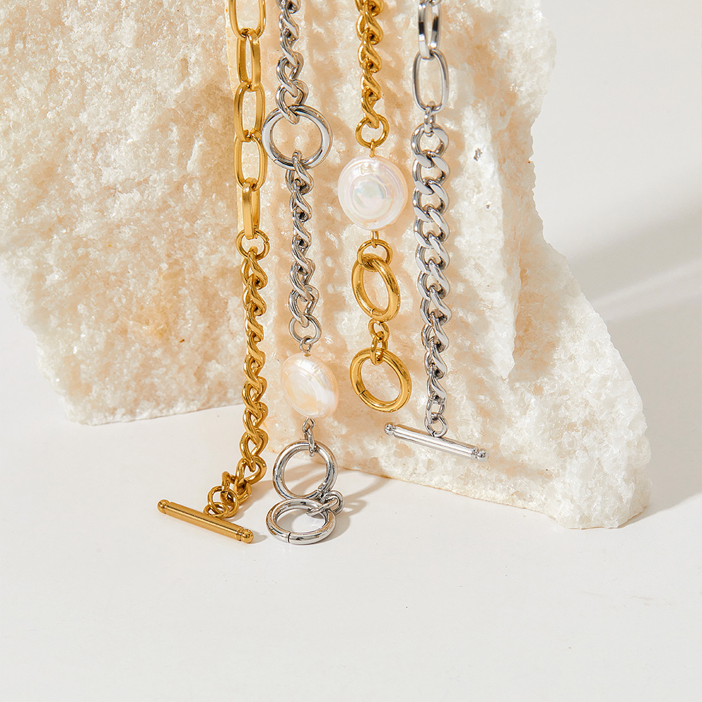 Baroque Style Solid Color Stainless Steel Inlay Pearl Bracelets Necklace