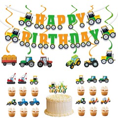 ファームトラクターテーマ誕生日パーティーの装飾エンジニアリング車両ケーキインサートスパイラルペンダントアレンジメントパーティー用品