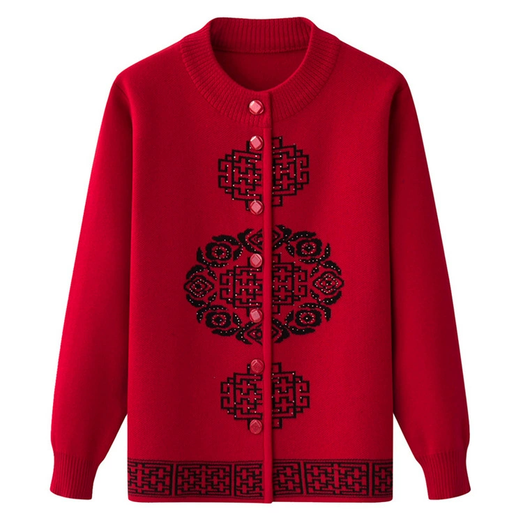 Мамино-новогодний праздничный Топ, свитер для средних и пожилых людей, кардиган, утолщенный свитер для бабушки на флисовой подкладке, пальто