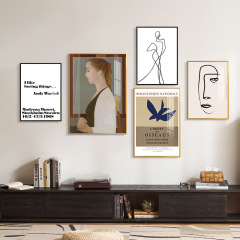 Nordic Art Deco Style Living Room Background Decorative Painting, Simple Abstract Line Dining Room Wall Art Character Combination Picture Frame