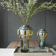 现代高档软装欧式造型设计透明玻璃花瓶花器电镀花艺插花家居摆件