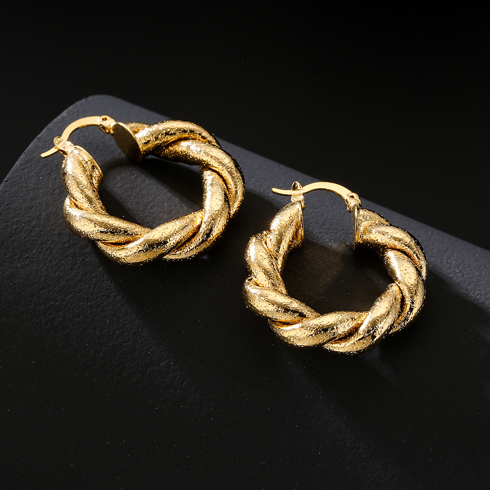 Fashion copper-plated 18K gold twist geometric earrings female