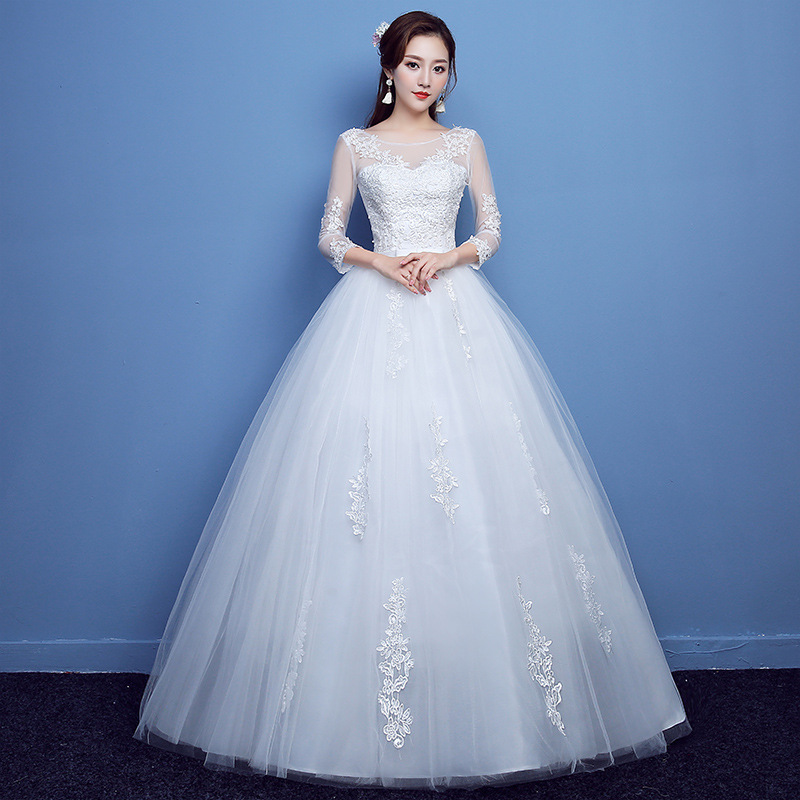 Wholesale Main Wedding Dress 2026 New Style Bride Off-Shoulder Long Sleeve Floor-Length Simple Wedding Gown Plus Size Photo Studio