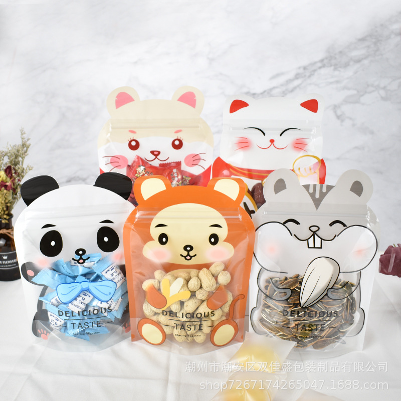 Bolsa de embalaje crujiente copo de nieve Bolsa de turrón bolsa de comida de nuez de jujube de leche bolsa de caramelo bolsa ziplock bolsa de dibujos animados bolsa de forma especial al por mayor