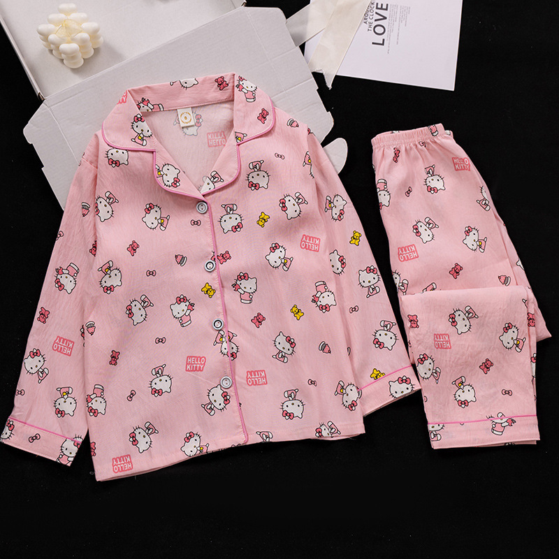 2025新款女童睡衣夏季薄款云朵棉卡通长袖可爱中大童家居服套装|undefined