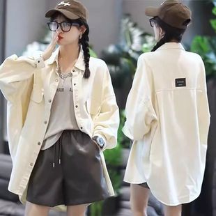 European Korean Style Shirt Women's Mid-length Jacket 2025 Autumn Retro Hong Kong Style Loose Casual Small Top