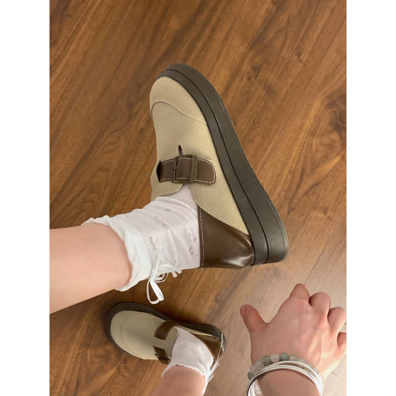 여성을위한 포레스트 스타일 문학 부드러운 가죽 플랫 슈즈 2024 새로운 레트로 캐주얼 슬립 온 BIRKENSTOCK 신발