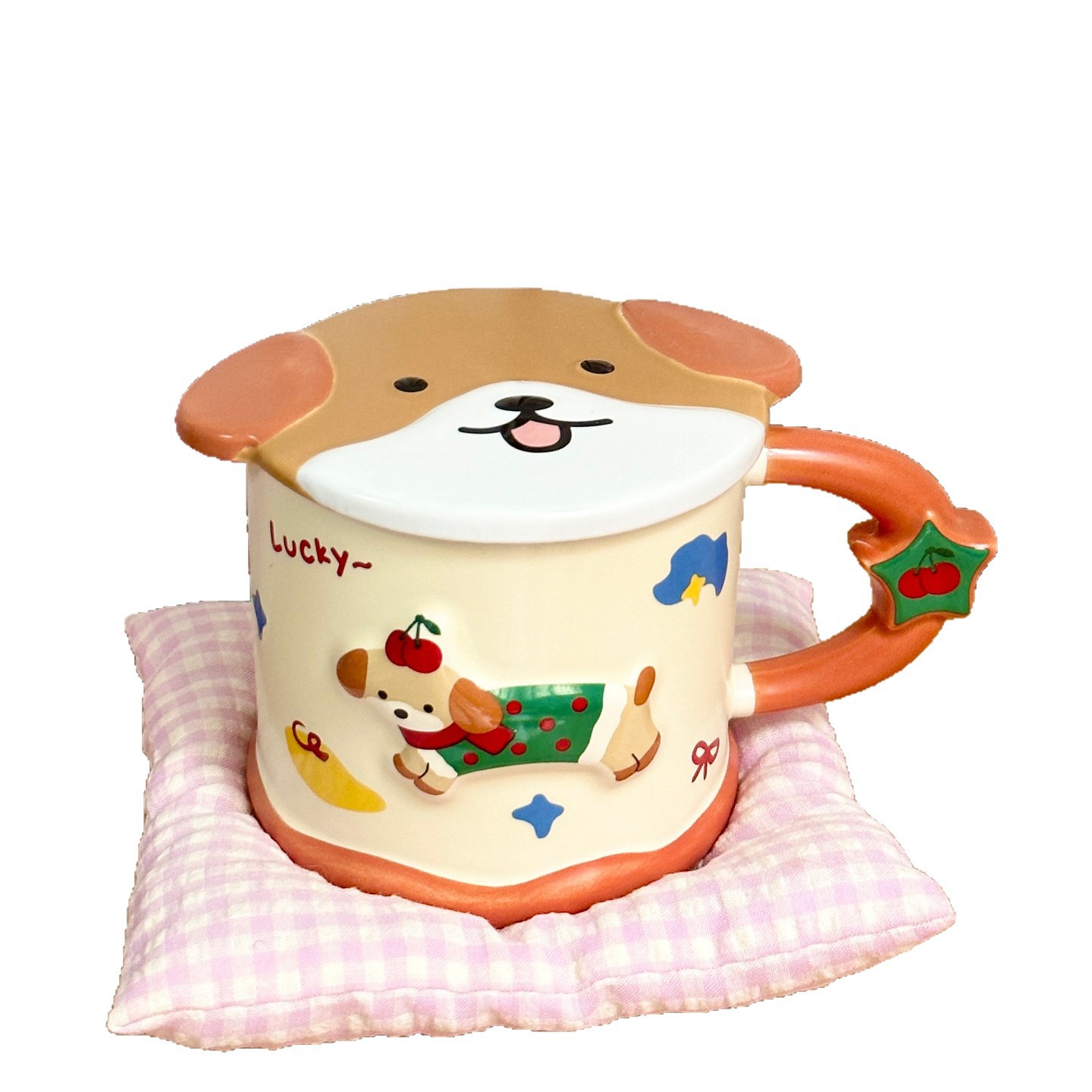 Taza de cerámica inteligente de perro de salchicha taza con tapa de taza de agua de estudiantes para el hogar regalo de cumpleaños taza de pareja